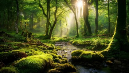 緑豊かな森の風景。AIで生成