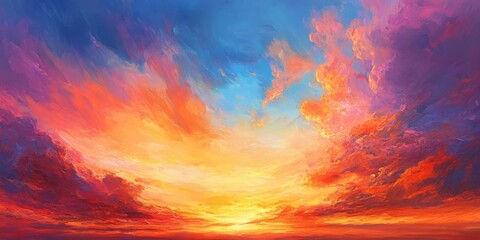Fototapeta premium Vibrant and colorful sunrise showcases the beauty of dawn, filling the sky with hues of orange and pink in this mesmerizing sunrise scene. A colorful sunrise captivates the senses.