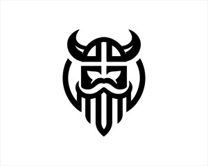 Viking Logo Design Vector Template. Nordic Viking logo. Viking face warrior modern simple logo. Viking Head Vector Illustration. Silhouette Nordic warrior symbol.