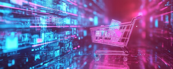 An ethereal data-driven cyber market with hovered shopping carts on Cyber Monday