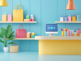 Digital customer engagement, AI-driven interactions, 3D illustration, enhanced retail concept