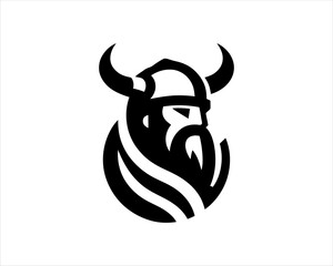 Obraz premium Viking Logo Design Vector Template. Nordic Viking logo. Viking face warrior modern simple logo. Viking Head Vector Illustration. Silhouette Nordic warrior symbol.