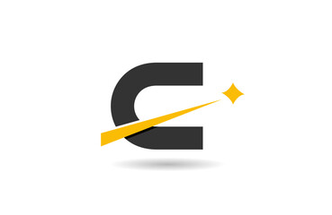 C letter alphabet logo icon design with yellow star and black color line cut for company and business