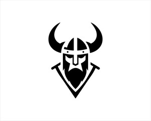 Viking Logo Design Vector Template. Nordic Viking logo. Viking face warrior modern simple logo. Viking Head Vector Illustration. Silhouette Nordic warrior symbol.