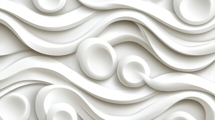 Abstract White Wave Pattern with 3D Embossed Circles - Modern Minimalist Background Texture
