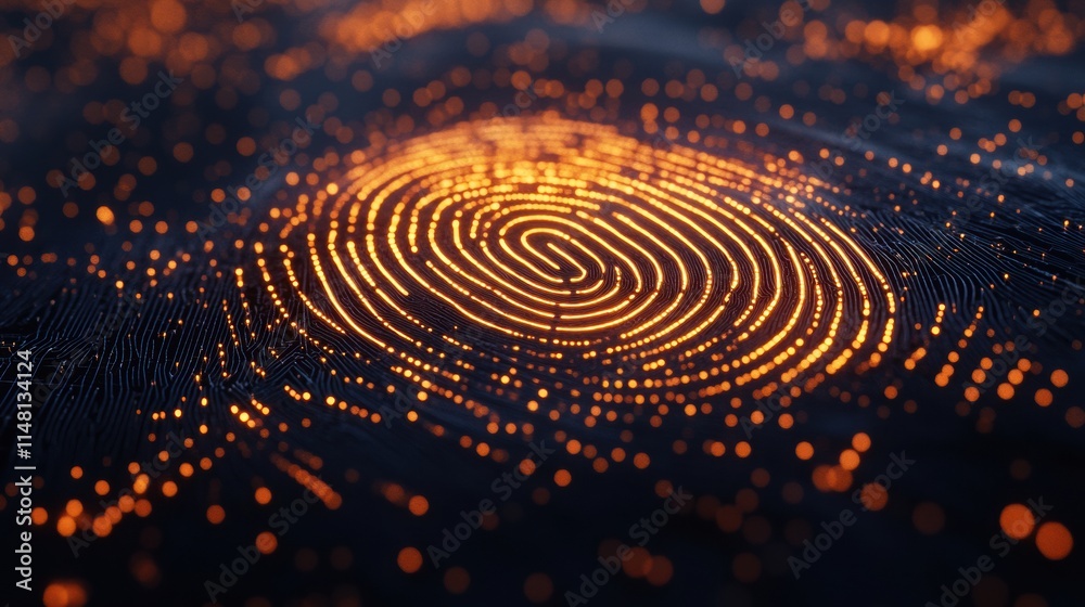 Aufkleber Digital fingerprint graphic showcasing intricate patterns with vibrant glow and ample copy space. Generative AI