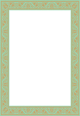 Vector gold with green square classic byzantine ornament. Rectangle, border, Ancient Greece, Eastern Roman Empire frame. Decoration of the Russian Orthodox Church