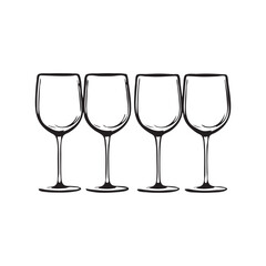 Simple Line Art of Four Wine Glasses