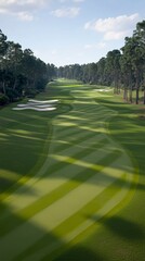 Scenic Golf Course Fairway  Lush Green Grass  Trees  Sunlight