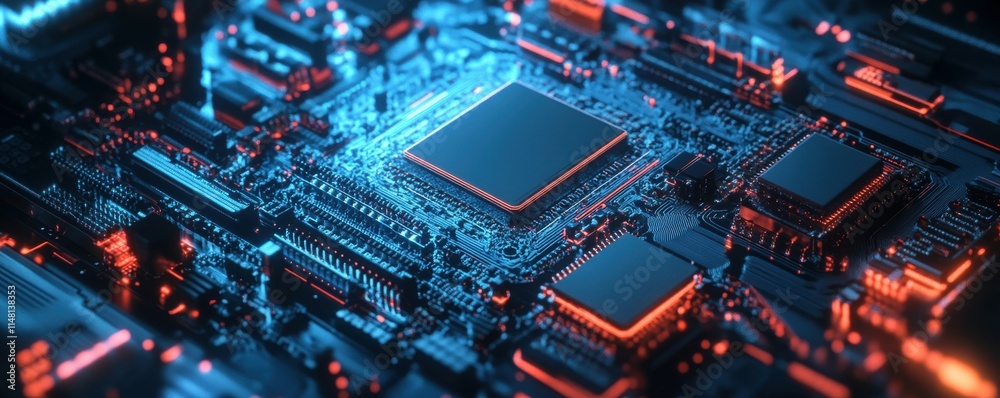 Poster an intricately wired and metallic-surfaced quantum computer processor is spotlighted in a high-tech 