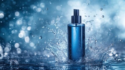 Sleek Skincare Bottle with Dramatic Water Splash