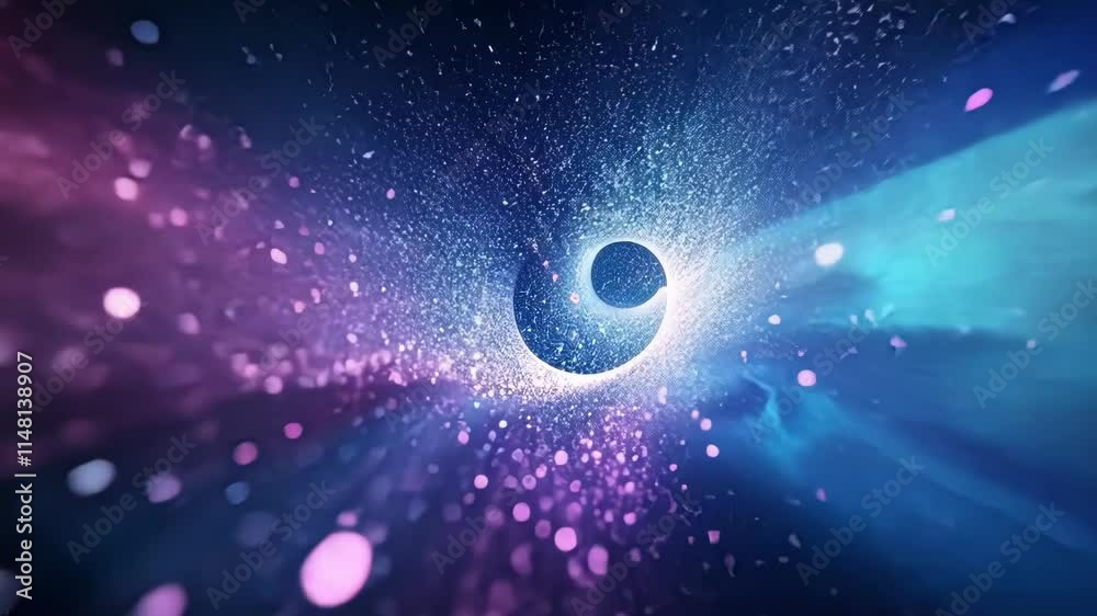 Poster flowing big data streams through a vibrant wormhole in space, creating a captivating display of ligh