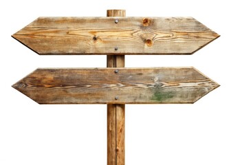 Fototapeta premium A clear white directional road sign with arrows guides travelers, indicating pathway choices and landmarks for navigation.