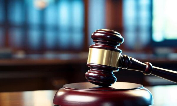 legal gavel on courtroom background