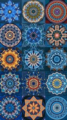 Ceramic tile pattern. Collection of ceramic tiles in blue and white colors. generated by AI
