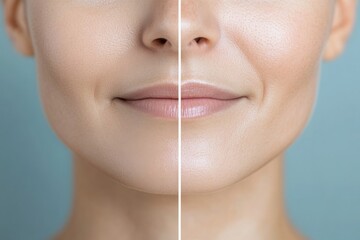 The image features a close-up of a woman's face focusing on her smile, highlighting a natural lip color and skin texture that reflects health and vitality.