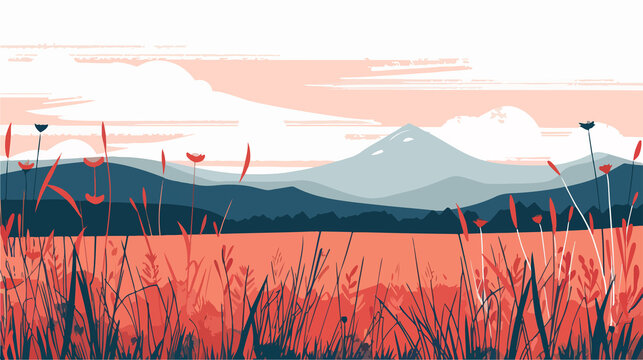 Serenity of Meadow with Tall Grass and Majestic Mountain Klet - Natural Landscape Beauty