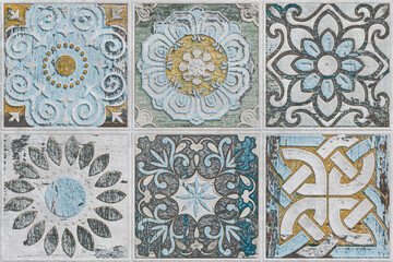Ceramic Moroccan tile design with matt finish and graphic looks carved and rusty