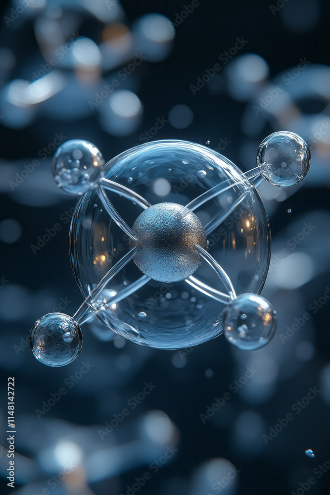 Aufkleber a close-up of a 3d atomic model, showing the nucleus at the center with orbiting electrons,
