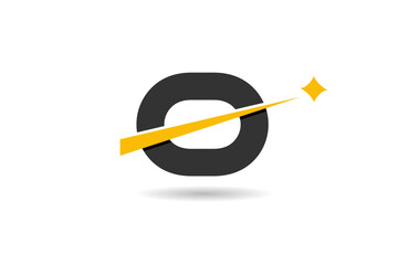O letter alphabet logo icon design with yellow star and black color line cut for company and business