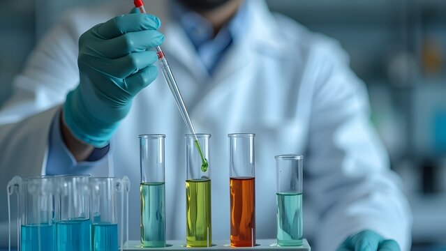 Close-up of a male researcher carrying out scientific research in a laboratory. generated by AI