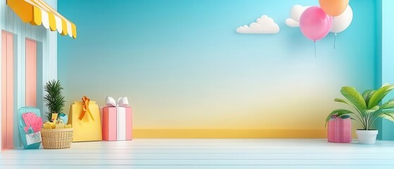 Virtual product launches, online marketing events, 3D illustration, innovative advertising concept