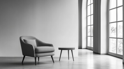 Minimalist modern room with clean, elegant design. Featuring sleek lines and neutral colors