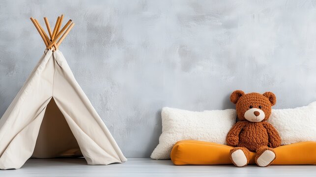 Cozy Playroom with Teepee and Soft Teddy Bear Decoration