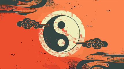 Obraz premium Triple Yin Yang Symbol Flat Vector Illustration