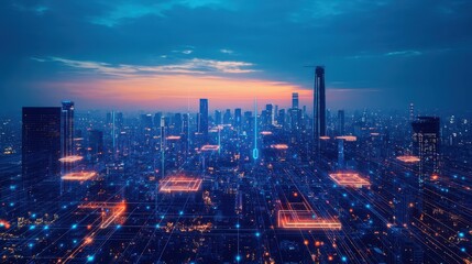 Fototapeta premium Futuristic Smart Cityscape Powered by Seamless Renewable Energy Solutions