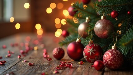 Fototapeta premium Festive Decorations and Ornaments Create a Warm Christmas Atmosphere at Home