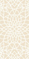 A white and tan patterned background with a white flower in the center. The flower is surrounded by a white border