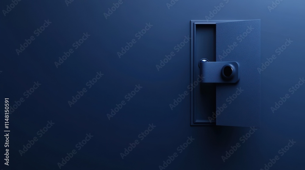 Poster creative lock interface on blue background with mock up place. digital security and protection conce
