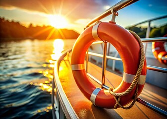 Lifebuoy, Orange Red Buoy, Boat Safety, Nautical Life Preserver, Floating Device,  High Depth of Field Photography, Marine Safety Equipment, Water Safety,  Deck Equipment