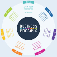 Obraz premium Business Infographic design 7 Steps, objects, elements or options infographics template for business information
