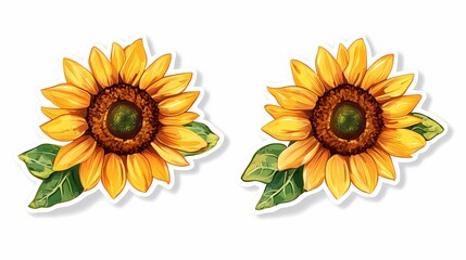 Fototapeta premium Two Vibrant Sunflowers with Bold Yellow Petals and Rich Brown Centers Graphic Design for Nature Lovers and Floral Illustrations