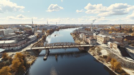 Panorama of the city of Tver, Russia. Aerial view. Volga River, Old Bridge, From Drone.