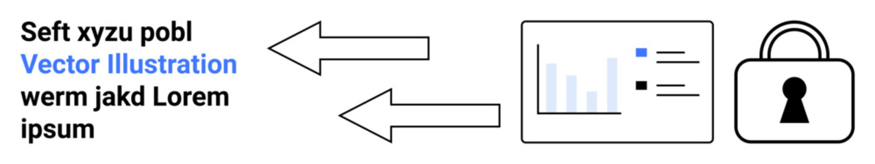 Text bullets, arrows highlight data flow towards a bar chart and a lock representing security. Ideal for data privacy, information protection, analytics, cybersecurity, infographics, presentations