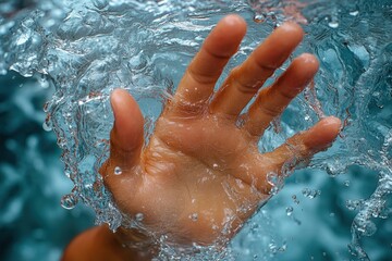 Fototapeta premium Hand reaching into splashing water, close-up. (1)