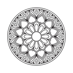 Easy Mandala Black and White Circle Outline - Mandala Coloring Pages for Adults and Kids - Simple Mandalas Artwork Vector