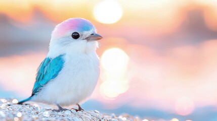 Adorable pastel-colored bird at sunset.