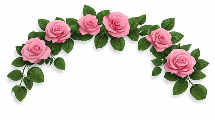 Naklejka premium Beautiful Arrangement of Soft Pink Roses Surrounded by Green Leaves on a White Background Ideal for Wedding, Love, and Floral Design Themes