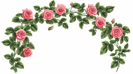 Decorative floral border featuring pink roses and green leaves in a beautiful arrangement suitable for various design projects and floral-themed events.