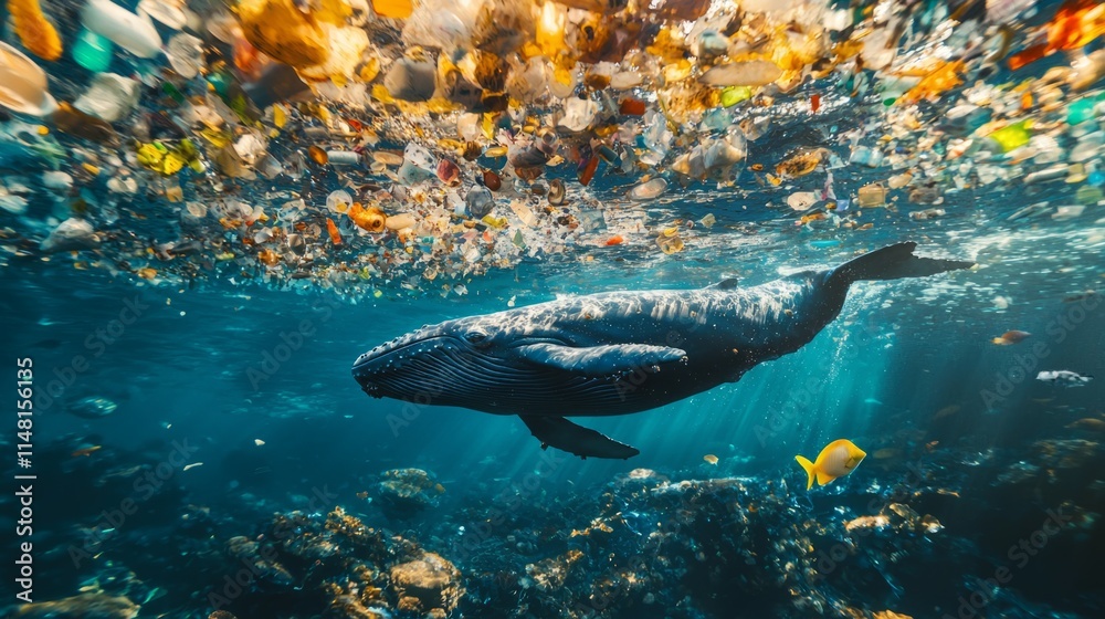 Poster beneath the surface, a magnificent whale swims effortlessly in pristine waters, joyfully navigating 