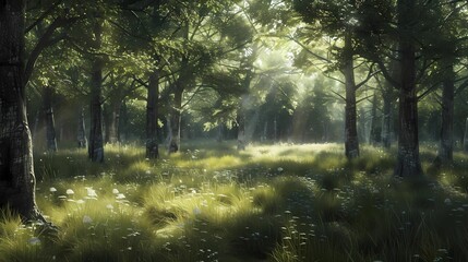 Obraz premium Summer Forest with Dappled Sunlight
