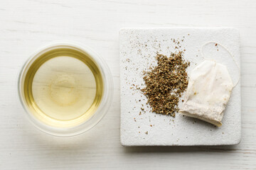 cup of hot tea and tea bag