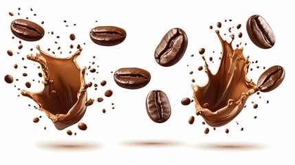 Dynamic Splash of Dark Chocolate and Coffee Beans with Creative Motion Effect, Capturing the Richness and Texture of Gourmet Ingredients in a Vibrant and Exciting Composition