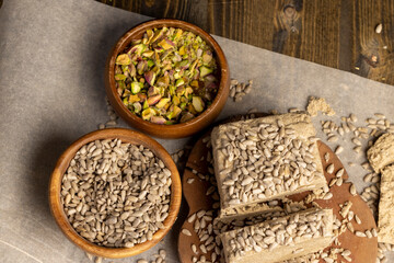 halva made from roasted sunflower seeds and crushed into one solid mass