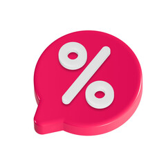 Percent tag discount icon 3d red color for shopping