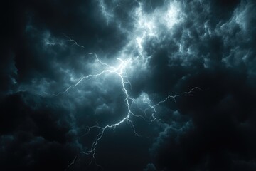 Flash of lightning on dark background. Thunderstorm